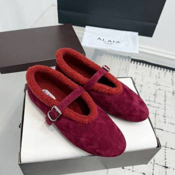 Alaia Ballet Flats in Suede and Shearling Red 2025 AL102901 (KER-251029102)
