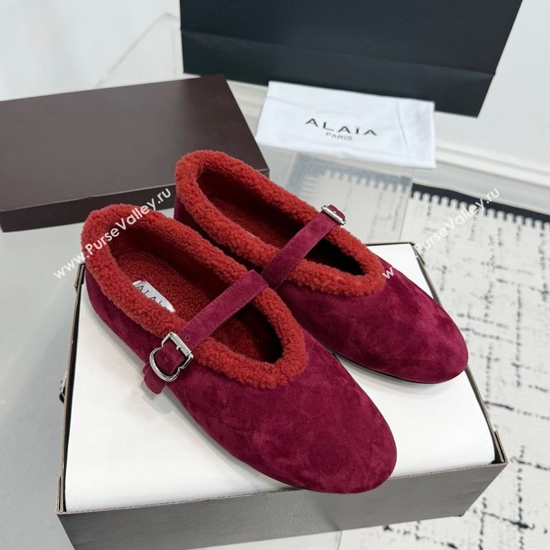 Alaia Ballet Flats in Suede and Shearling Red 2025 AL102901 (KER-251029102)