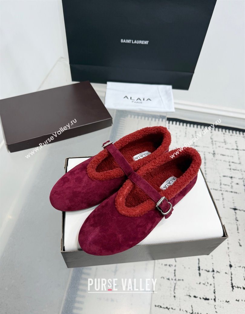 Alaia Ballet Flats in Suede and Shearling Red 2025 AL102901 (KER-251029102)