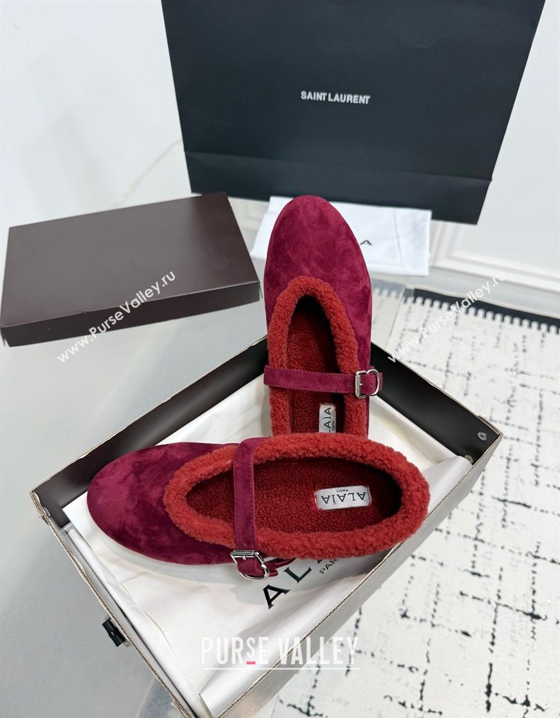 Alaia Ballet Flats in Suede and Shearling Red 2025 AL102901 (KER-251029102)
