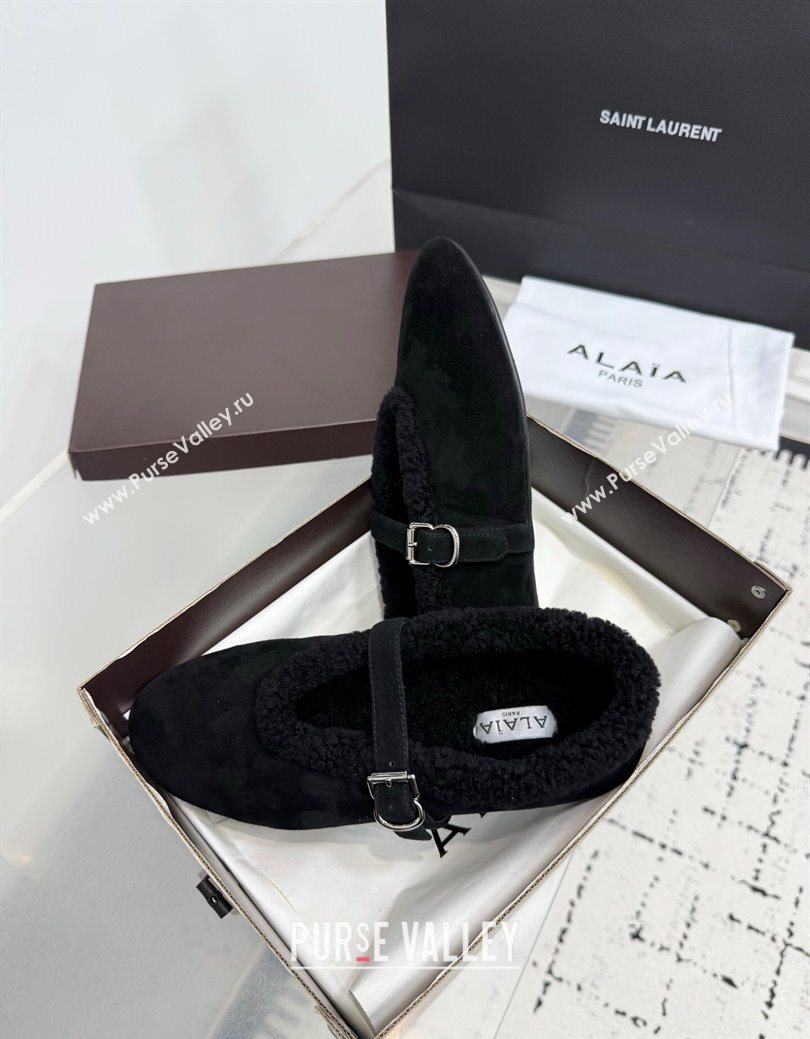 Alaia Ballet Flats in Suede and Shearling Black 2025 AL102901 (KER-251029096)