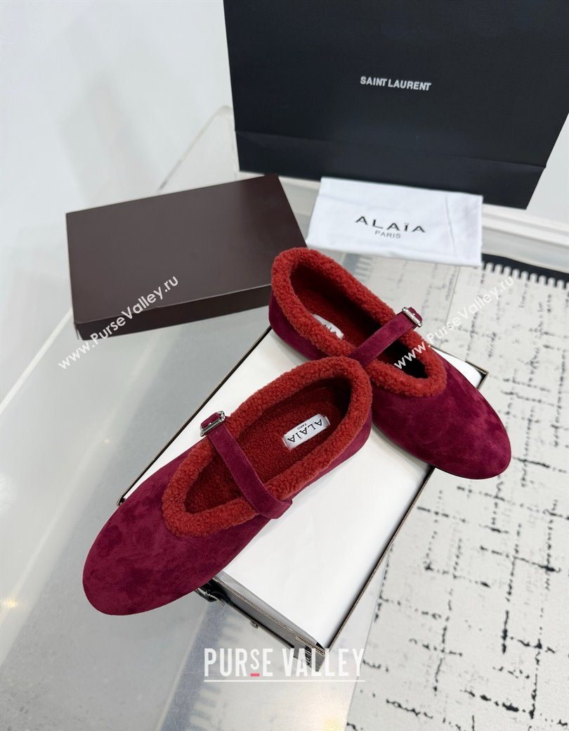 Alaia Ballet Flats in Suede and Shearling Red 2025 AL102901 (KER-251029102)