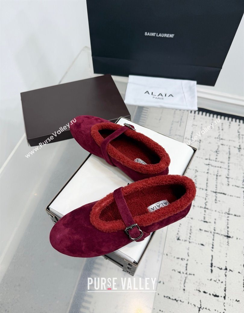 Alaia Ballet Flats in Suede and Shearling Red 2025 AL102901 (KER-251029102)