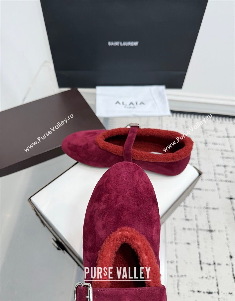 Alaia Ballet Flats in Suede and Shearling Red 2025 AL102901 (KER-251029102)