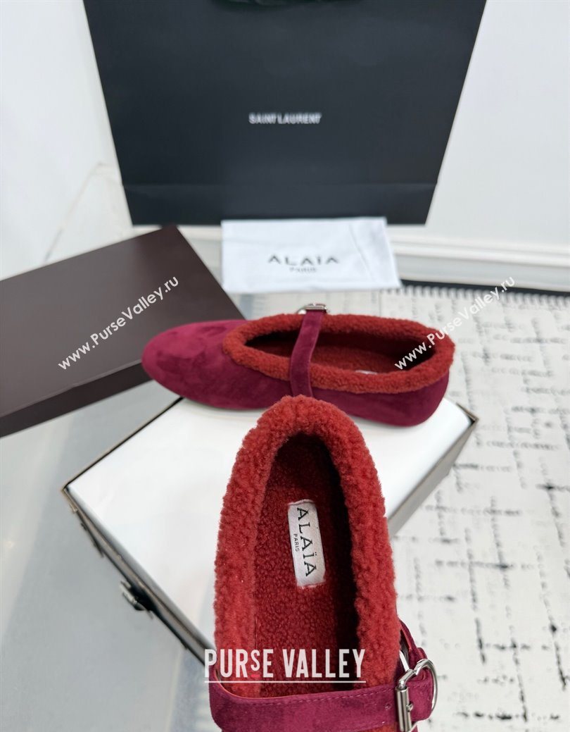 Alaia Ballet Flats in Suede and Shearling Red 2025 AL102901 (KER-251029102)