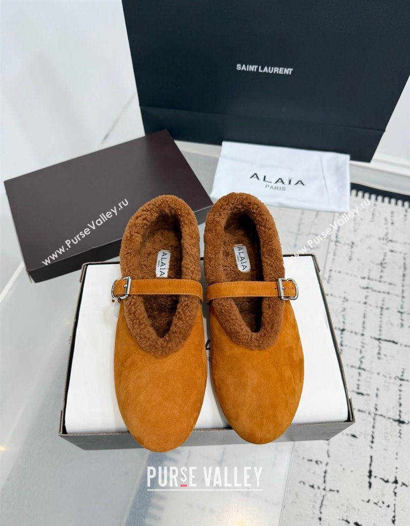 Alaia Ballet Flats in Suede and Shearling Yellow 2025 AL102901 (KER-251029103)