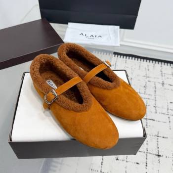 Alaia Ballet Flats in Suede and Shearling Yellow 2025 AL102901 (KER-251029103)