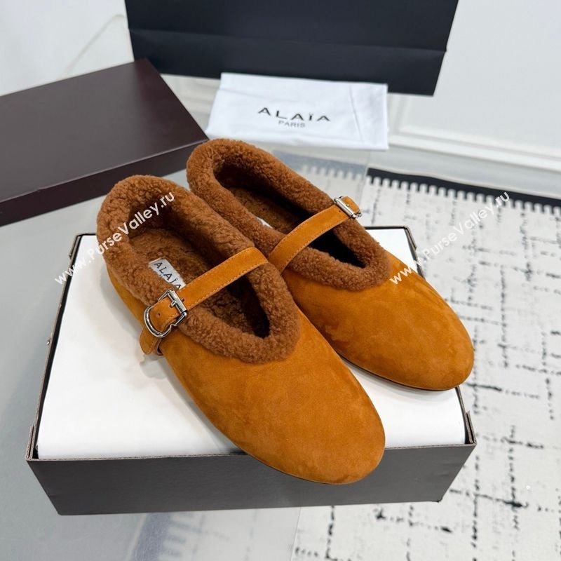 Alaia Ballet Flats in Suede and Shearling Yellow 2025 AL102901 (KER-251029103)