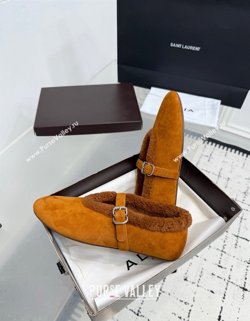 Alaia Ballet Flats in Suede and Shearling Yellow 2025 AL102901 (KER-251029103)