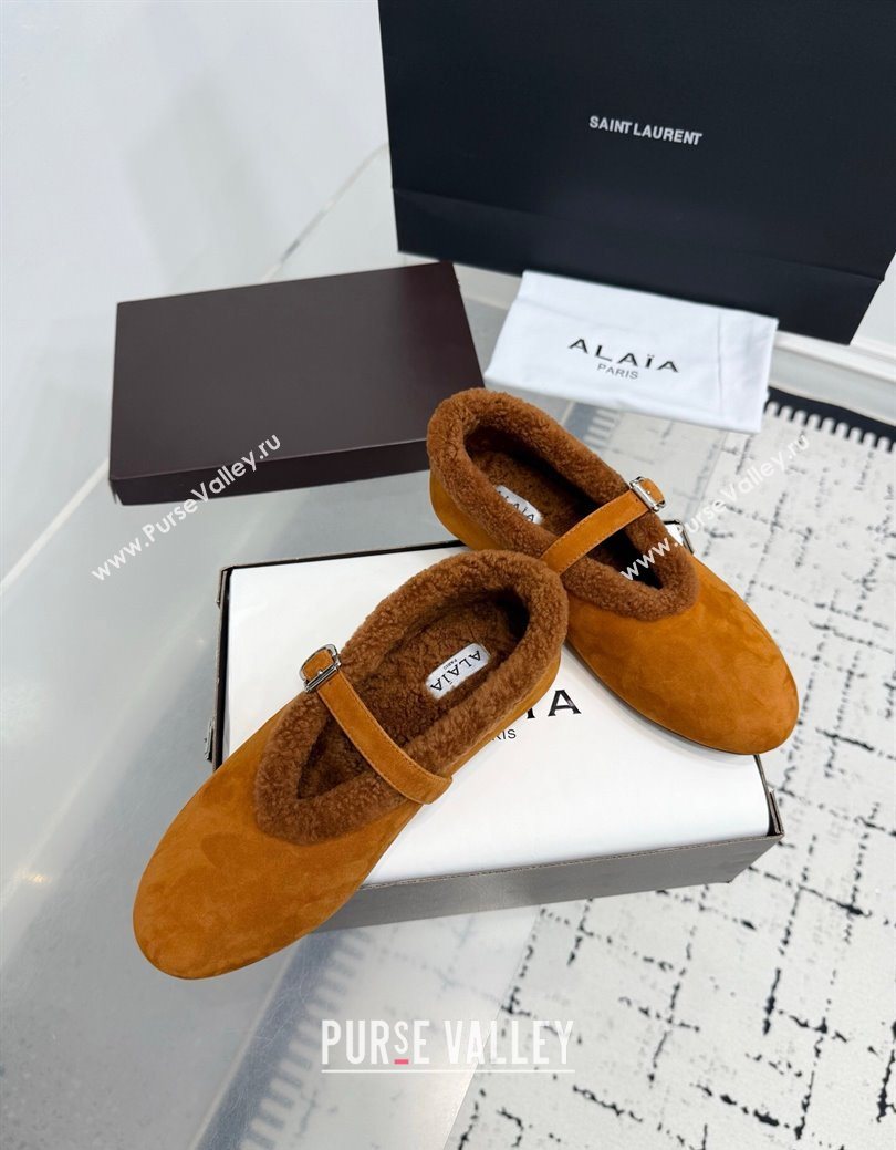 Alaia Ballet Flats in Suede and Shearling Yellow 2025 AL102901 (KER-251029103)