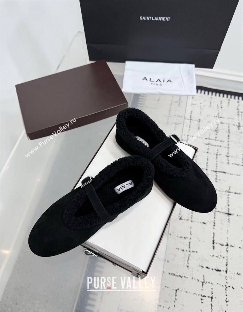 Alaia Ballet Flats in Suede and Shearling Black 2025 AL102901 (KER-251029096)