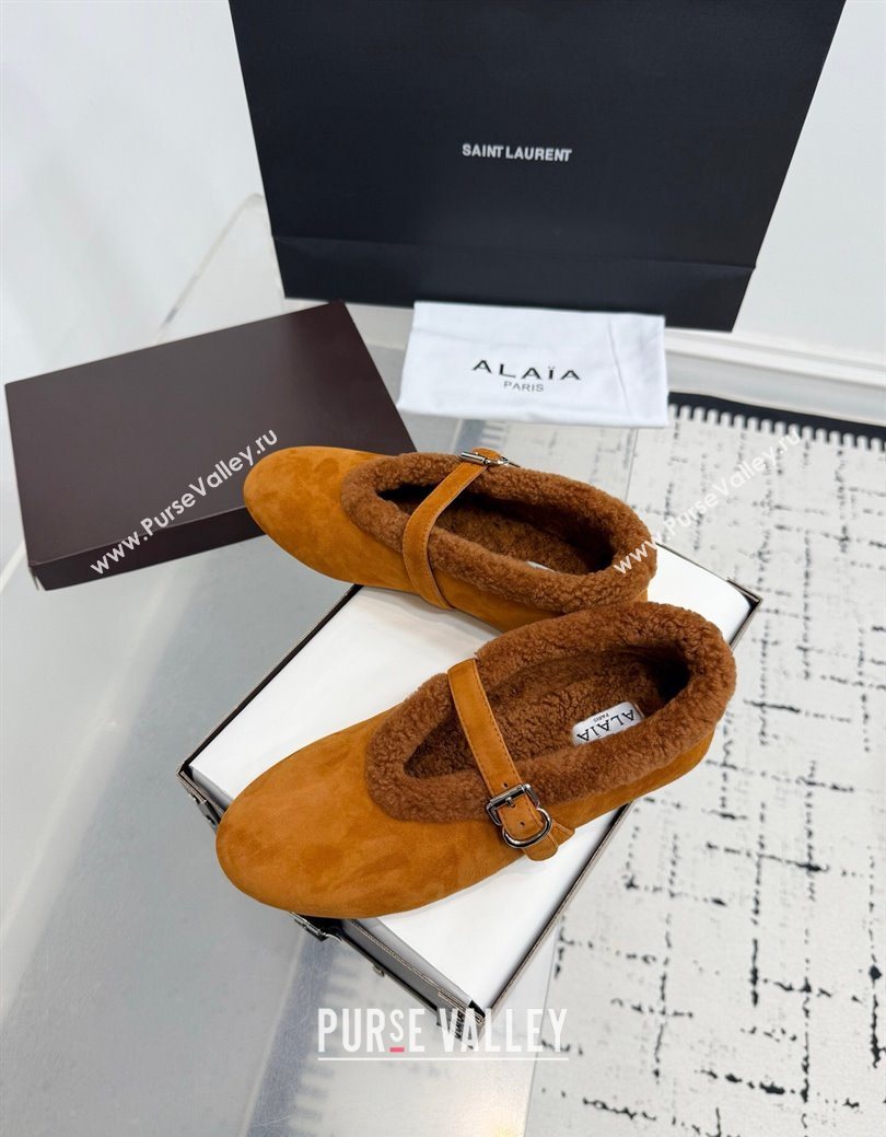 Alaia Ballet Flats in Suede and Shearling Yellow 2025 AL102901 (KER-251029103)