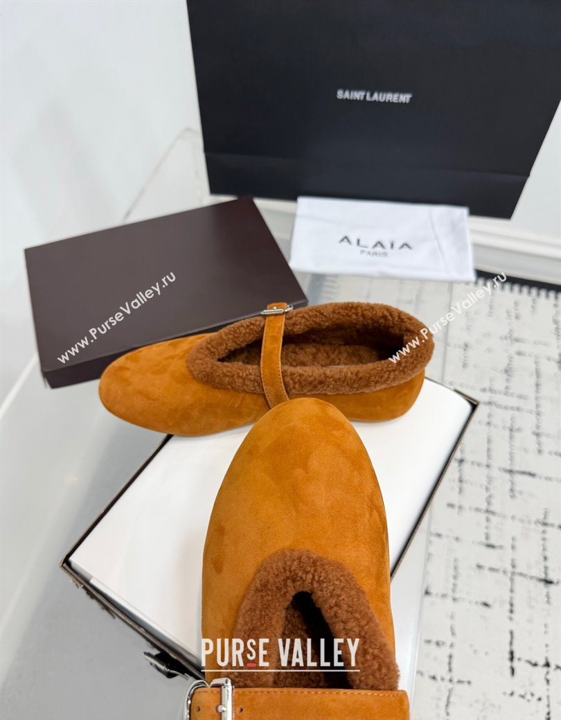 Alaia Ballet Flats in Suede and Shearling Yellow 2025 AL102901 (KER-251029103)