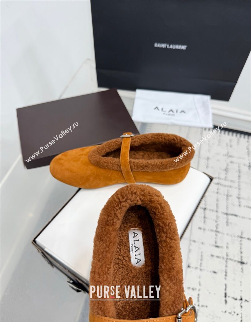 Alaia Ballet Flats in Suede and Shearling Yellow 2025 AL102901 (KER-251029103)