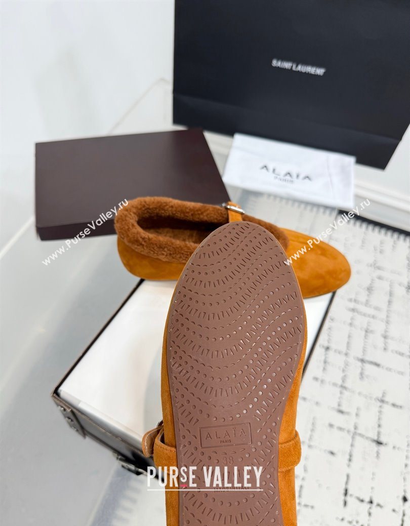 Alaia Ballet Flats in Suede and Shearling Yellow 2025 AL102901 (KER-251029103)