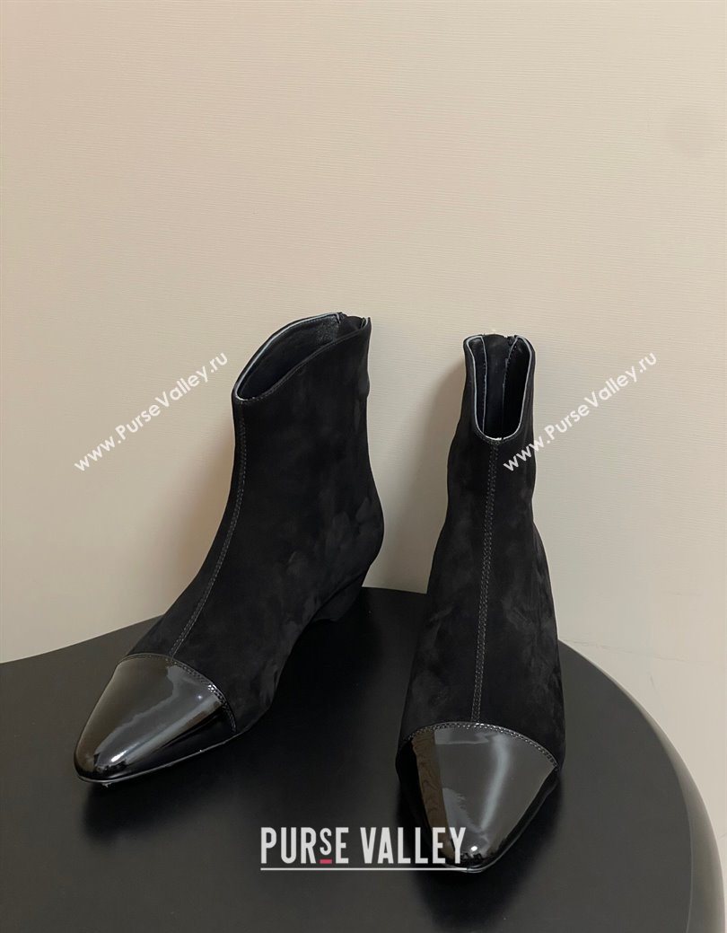 Alaia Suede and Patent Leather Ankle Boots Black 2025 AL102902 (MD-251029109)