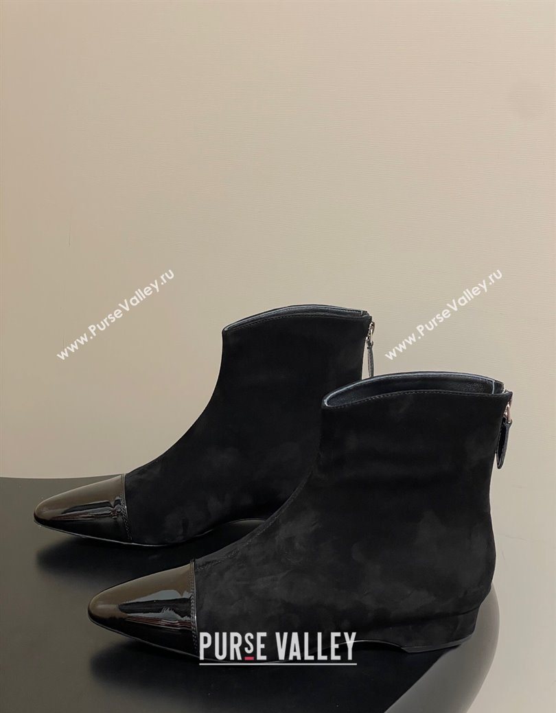 Alaia Suede and Patent Leather Ankle Boots Black 2025 AL102902 (MD-251029109)