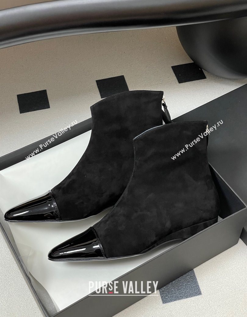 Alaia Suede and Patent Leather Ankle Boots Black 2025 AL102902 (MD-251029109)
