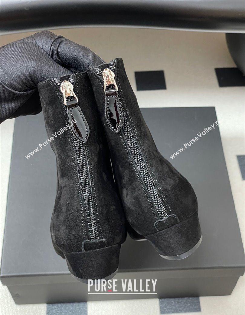 Alaia Suede and Patent Leather Ankle Boots Black 2025 AL102902 (MD-251029109)