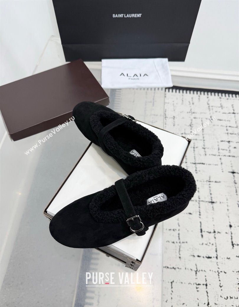 Alaia Ballet Flats in Suede and Shearling Black 2025 AL102901 (KER-251029096)
