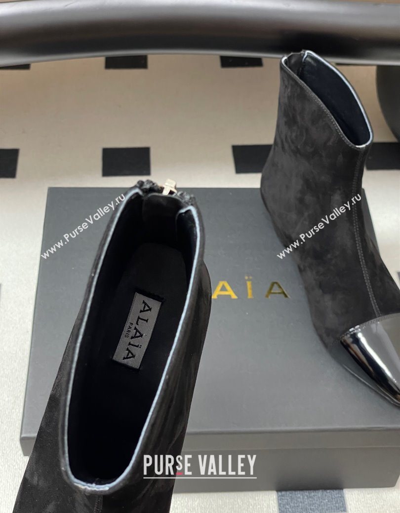 Alaia Suede and Patent Leather Ankle Boots Black 2025 AL102902 (MD-251029109)