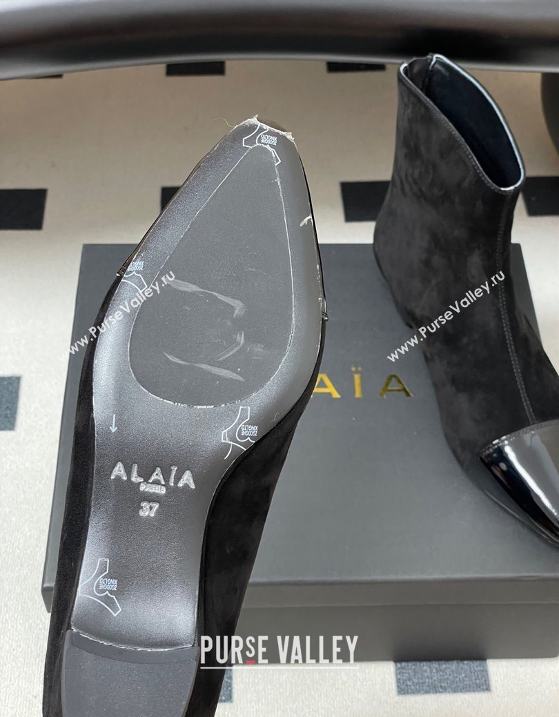 Alaia Suede and Patent Leather Ankle Boots Black 2025 AL102902 (MD-251029109)