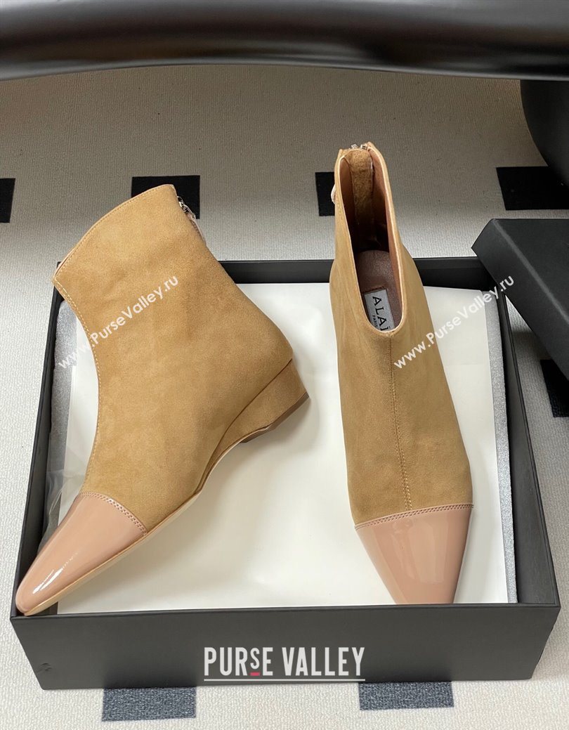 Alaia Suede and Patent Leather Ankle Boots Beige 2025 AL102902 (MD-251029110)