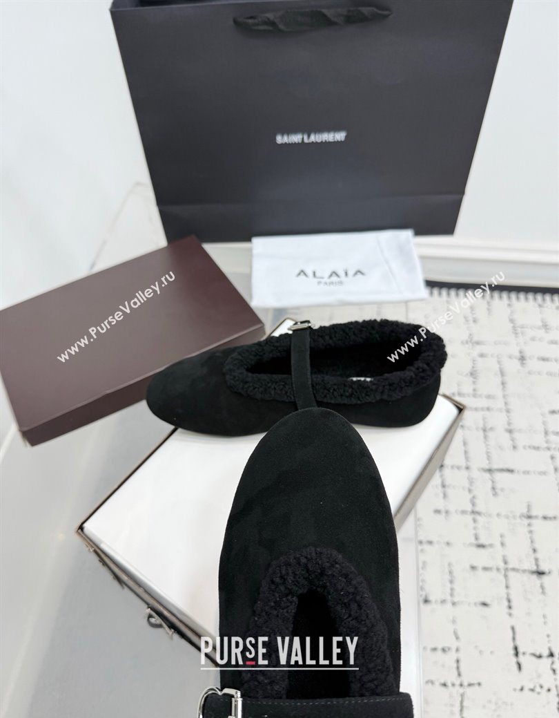 Alaia Ballet Flats in Suede and Shearling Black 2025 AL102901 (KER-251029096)