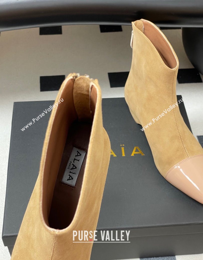 Alaia Suede and Patent Leather Ankle Boots Beige 2025 AL102902 (MD-251029110)