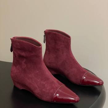 Alaia Suede and Patent Leather Ankle Boots Burgundy 2025 AL102902 (MD-251029111)
