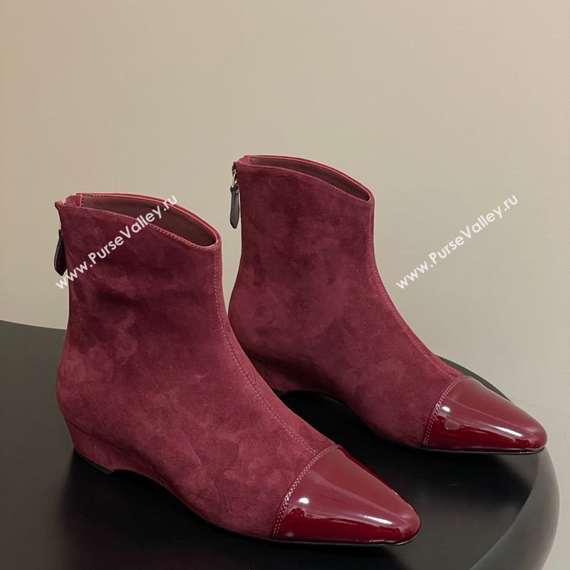 Alaia Suede and Patent Leather Ankle Boots Burgundy 2025 AL102902 (MD-251029111)