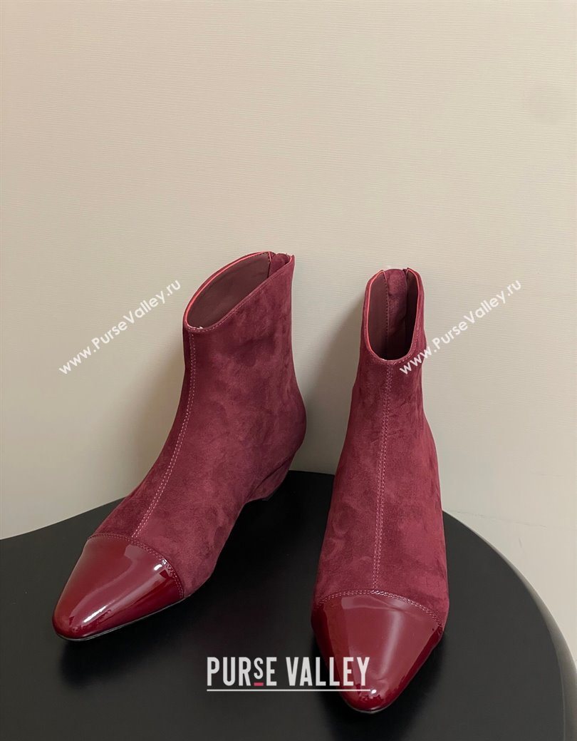 Alaia Suede and Patent Leather Ankle Boots Burgundy 2025 AL102902 (MD-251029111)