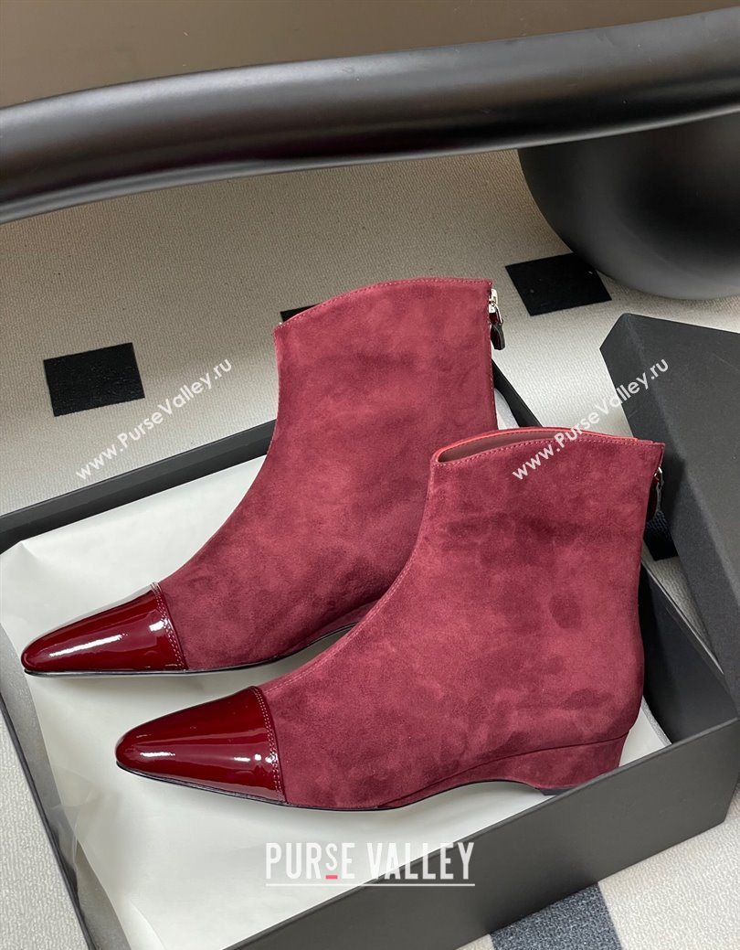 Alaia Suede and Patent Leather Ankle Boots Burgundy 2025 AL102902 (MD-251029111)