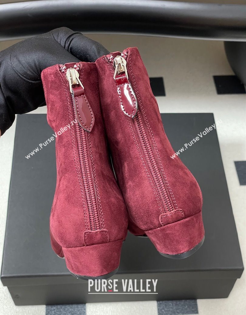 Alaia Suede and Patent Leather Ankle Boots Burgundy 2025 AL102902 (MD-251029111)