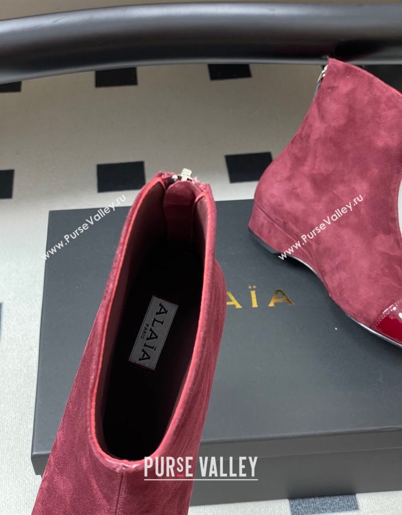 Alaia Suede and Patent Leather Ankle Boots Burgundy 2025 AL102902 (MD-251029111)