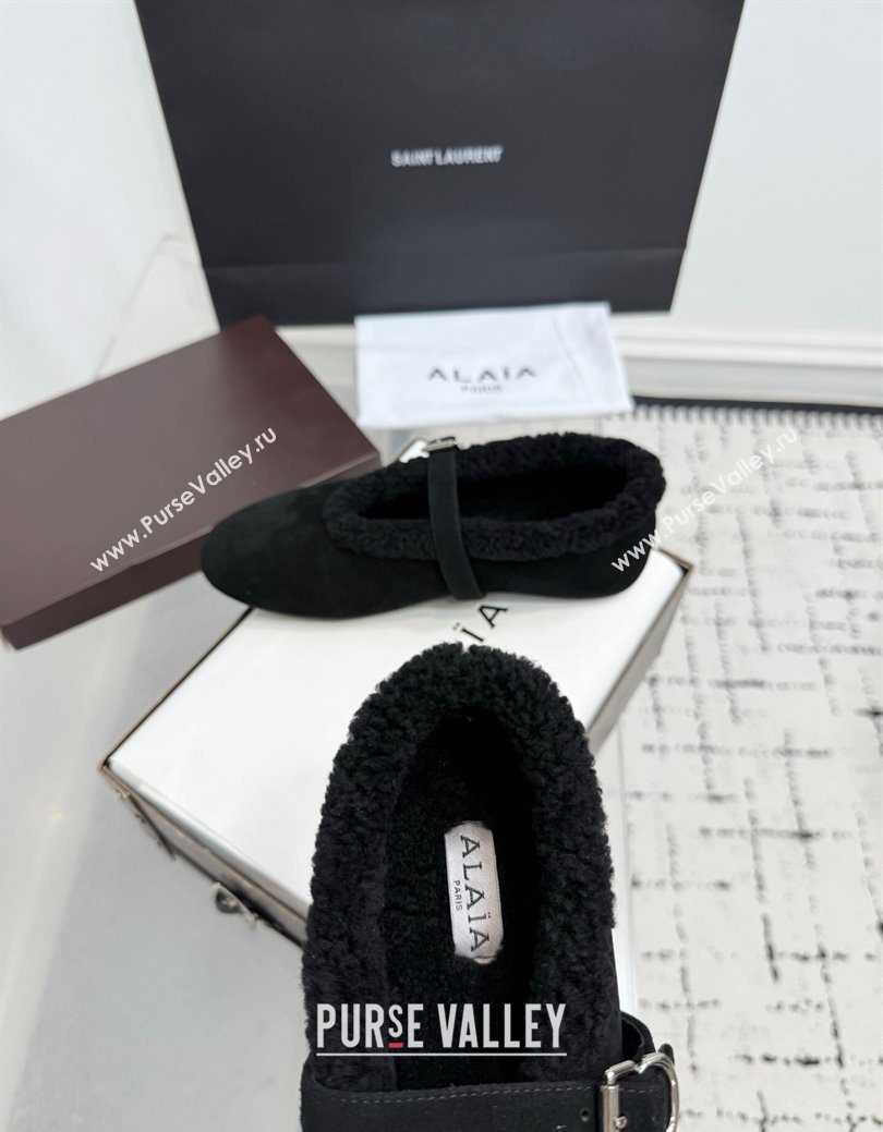Alaia Ballet Flats in Suede and Shearling Black 2025 AL102901 (KER-251029096)