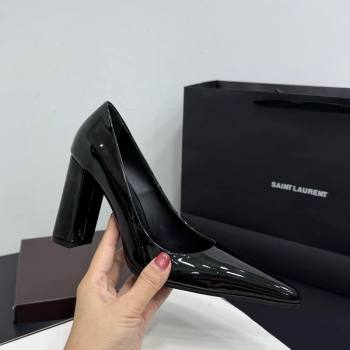 Alaia Pointy Toe Pumps 9cm with Block Heel in Patent Leather Black 2025 (KER-251029108)