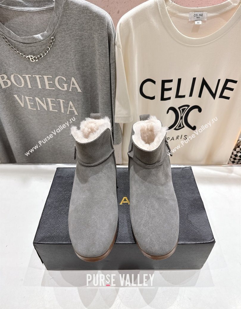 Alaia Suede and Wool Flat Ankle Boots Grey 2025 AL102903 (MD-251029113)