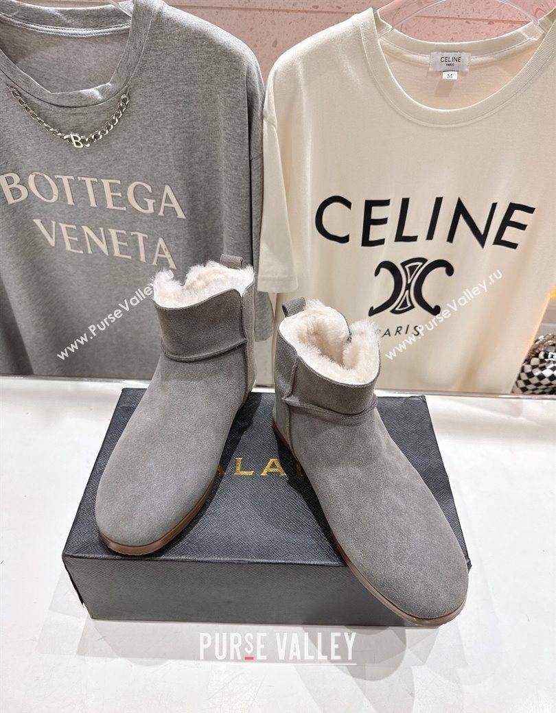 Alaia Suede and Wool Flat Ankle Boots Grey 2025 AL102903 (MD-251029113)