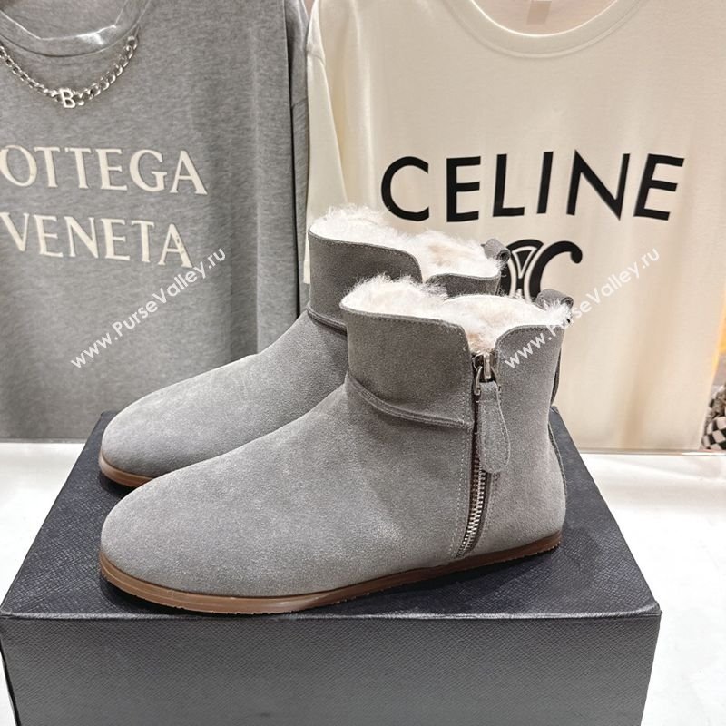 Alaia Suede and Wool Flat Ankle Boots Grey 2025 AL102903 (MD-251029113)