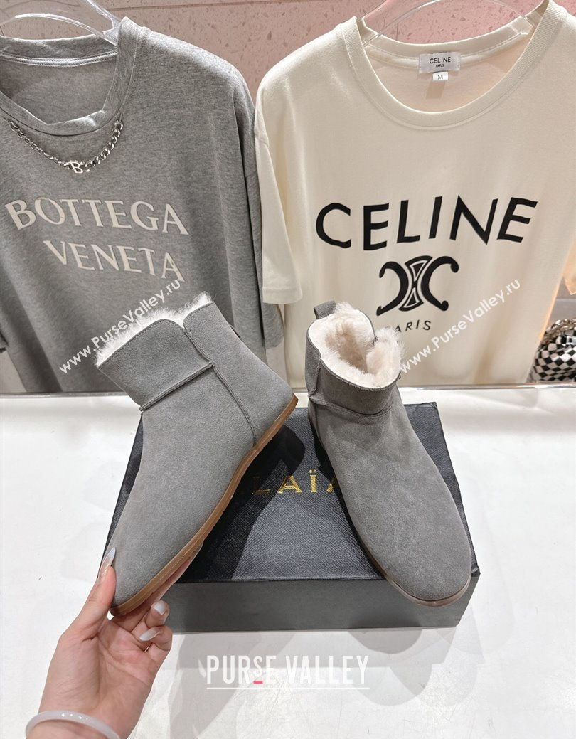 Alaia Suede and Wool Flat Ankle Boots Grey 2025 AL102903 (MD-251029113)