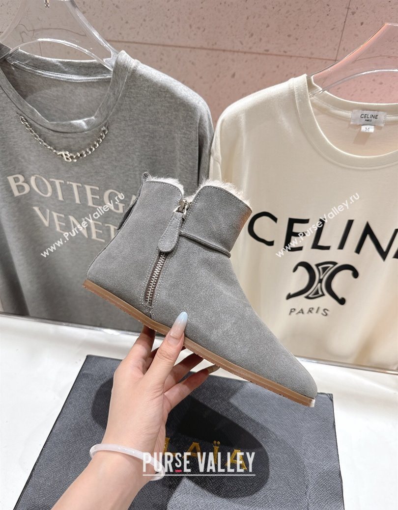 Alaia Suede and Wool Flat Ankle Boots Grey 2025 AL102903 (MD-251029113)