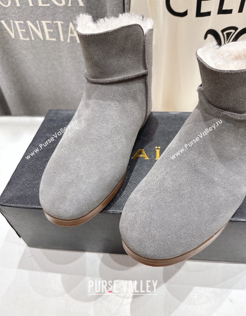 Alaia Suede and Wool Flat Ankle Boots Grey 2025 AL102903 (MD-251029113)