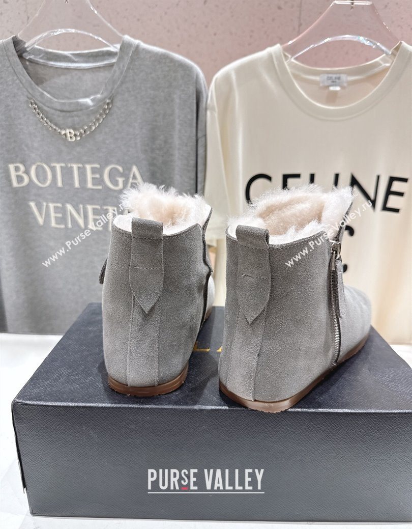 Alaia Suede and Wool Flat Ankle Boots Grey 2025 AL102903 (MD-251029113)