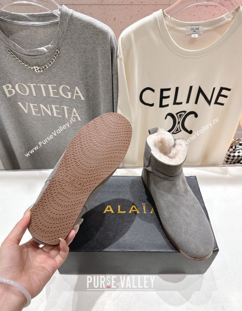 Alaia Suede and Wool Flat Ankle Boots Grey 2025 AL102903 (MD-251029113)