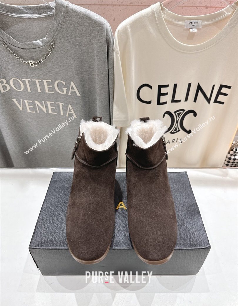 Alaia Suede and Wool Flat Ankle Boots Dark Brown 2025 AL102903 (MD-251029114)