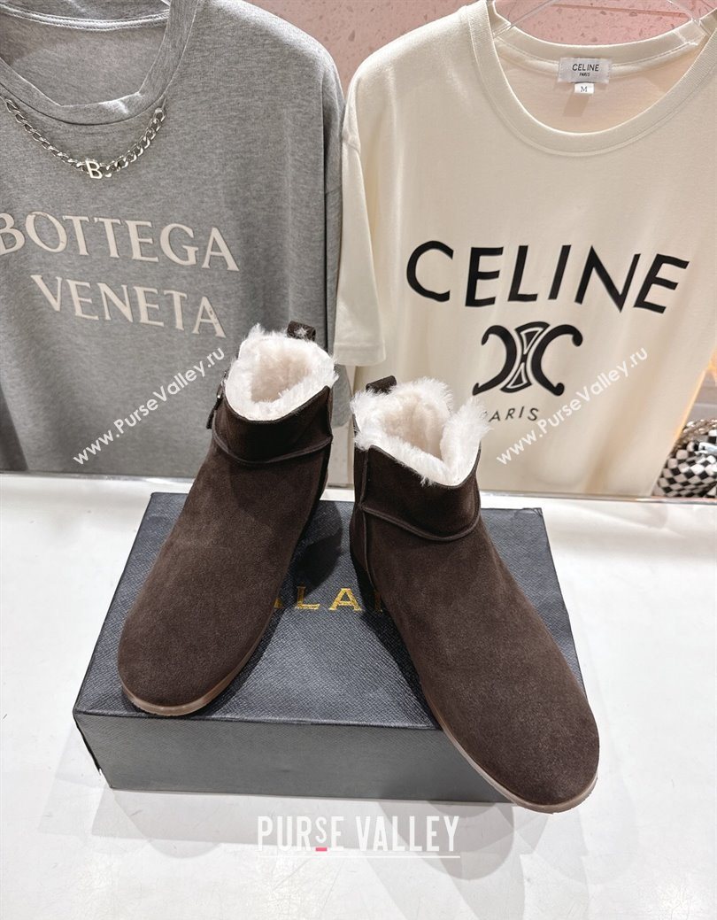 Alaia Suede and Wool Flat Ankle Boots Dark Brown 2025 AL102903 (MD-251029114)