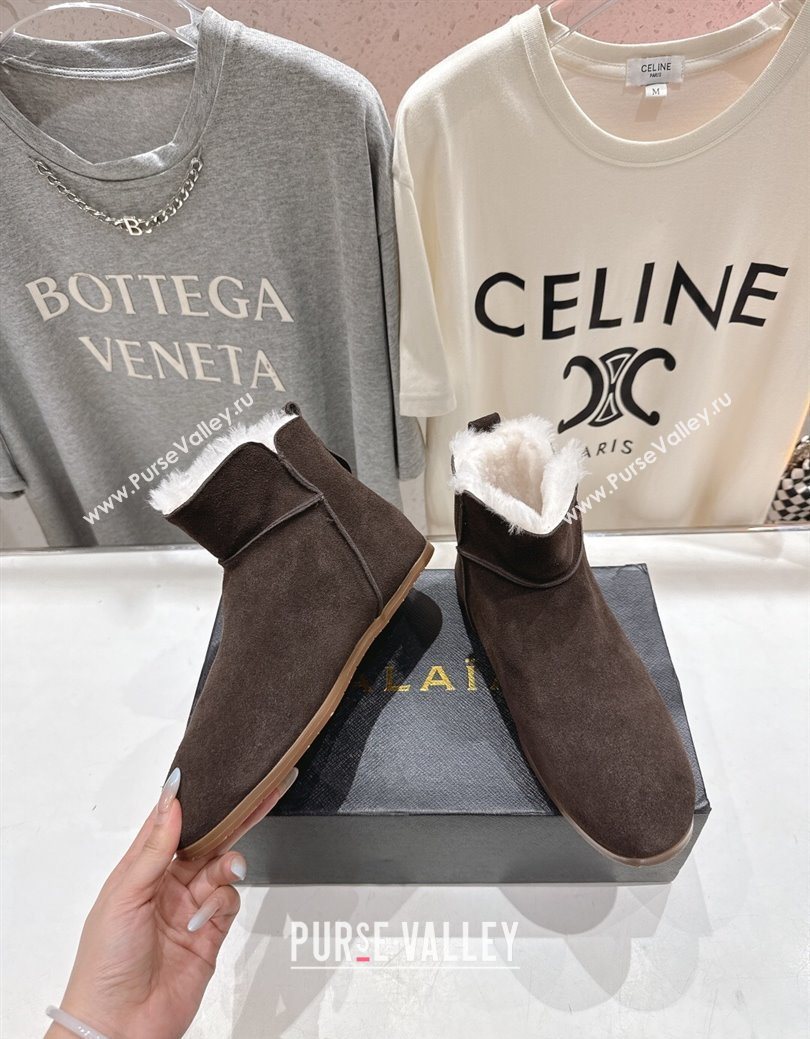 Alaia Suede and Wool Flat Ankle Boots Dark Brown 2025 AL102903 (MD-251029114)