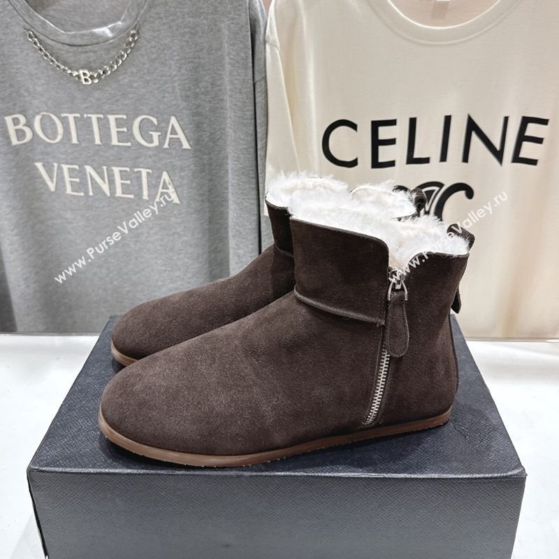 Alaia Suede and Wool Flat Ankle Boots Dark Brown 2025 AL102903 (MD-251029114)