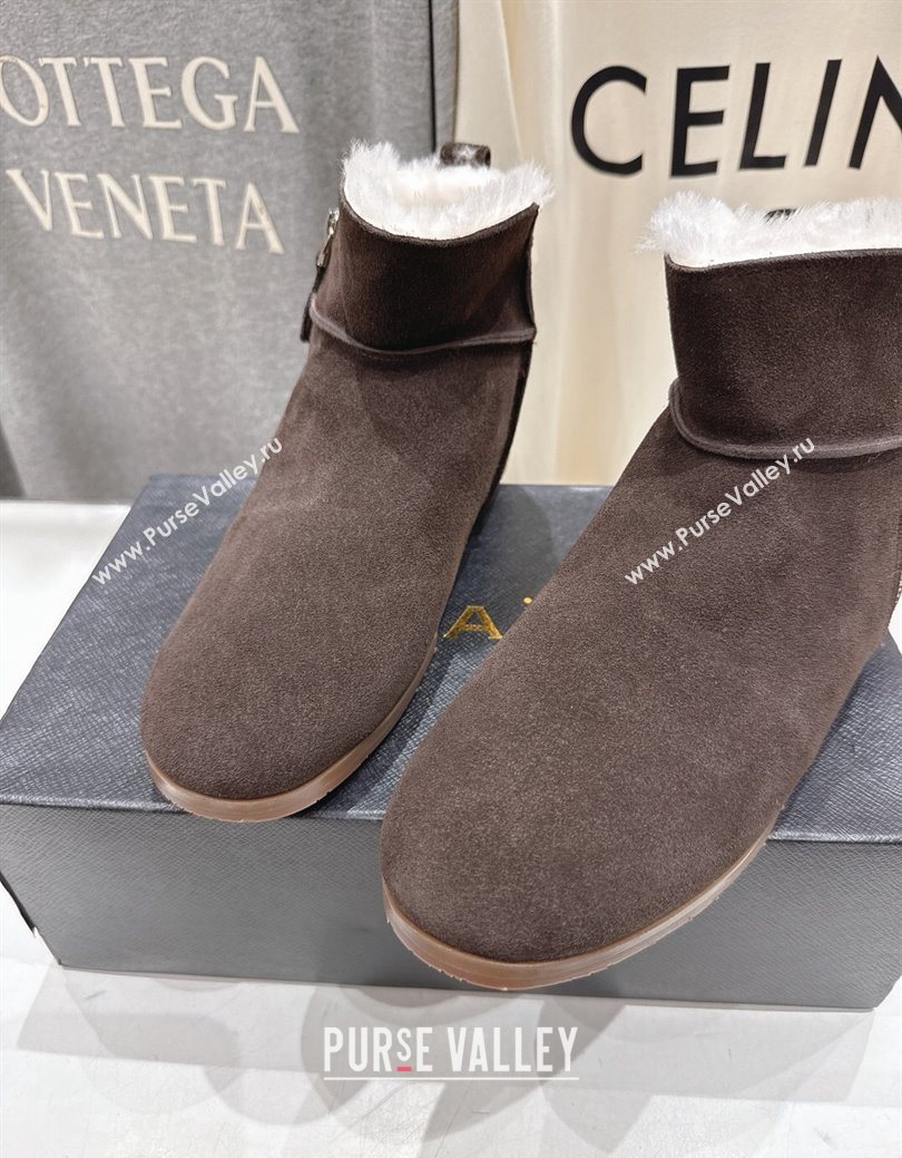 Alaia Suede and Wool Flat Ankle Boots Dark Brown 2025 AL102903 (MD-251029114)